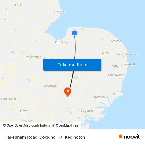 Fakenham Road, Docking to Kedington map