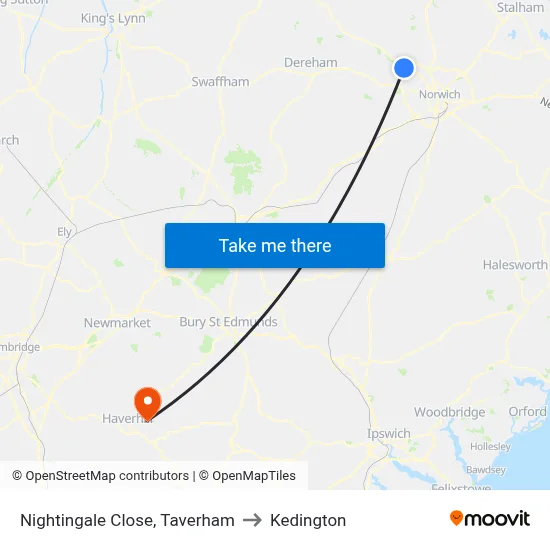Nightingale Close, Taverham to Kedington map