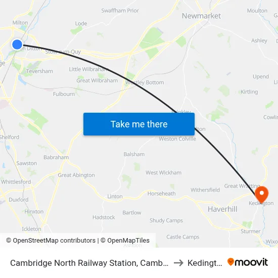 Cambridge North Railway Station, Cambridge to Kedington map