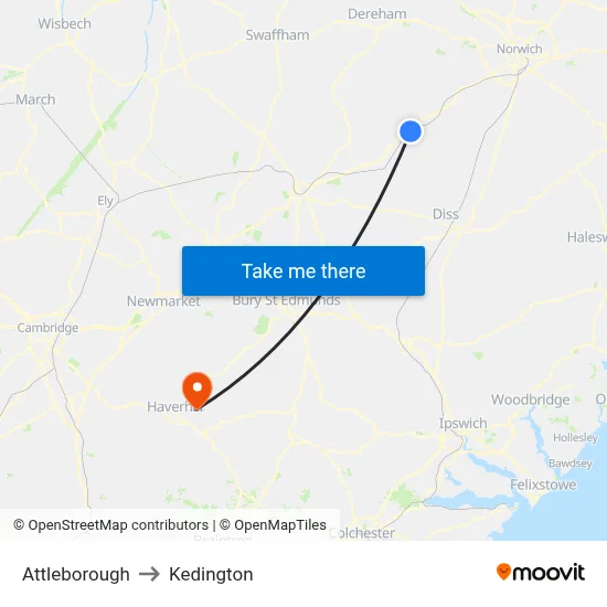 Attleborough to Kedington map