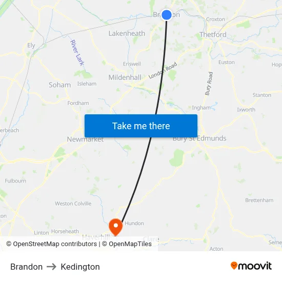 Brandon to Kedington map