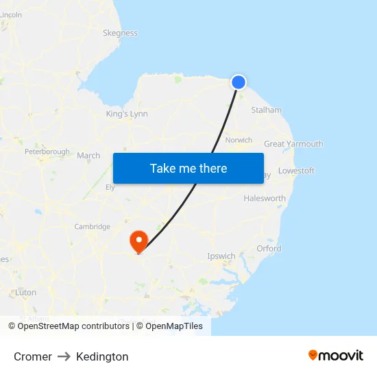 Cromer to Kedington map