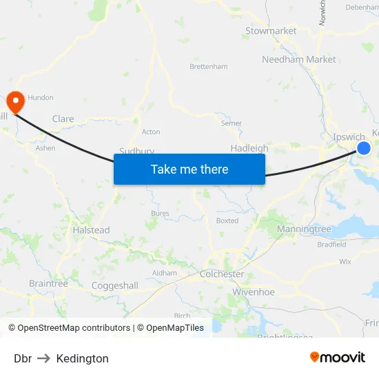Dbr to Kedington map