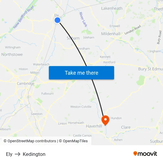 Ely to Kedington map