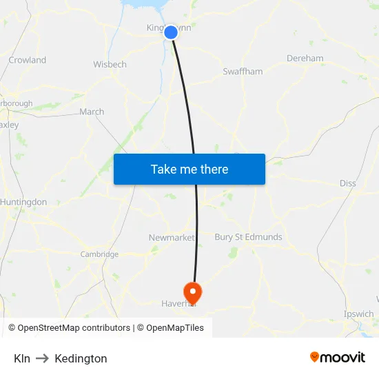 Kln to Kedington map