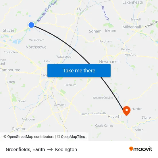 Greenfields, Earith to Kedington map