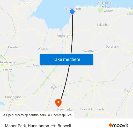 Manor Park, Hunstanton to Burwell map