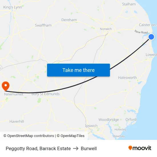 Peggotty Road, Barrack Estate to Burwell map