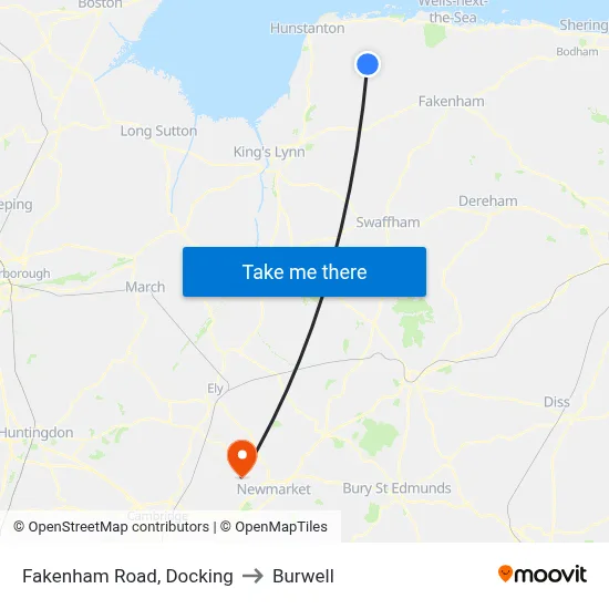 Fakenham Road, Docking to Burwell map