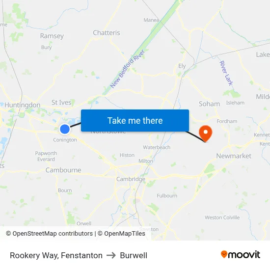 Rookery Way, Fenstanton to Burwell map