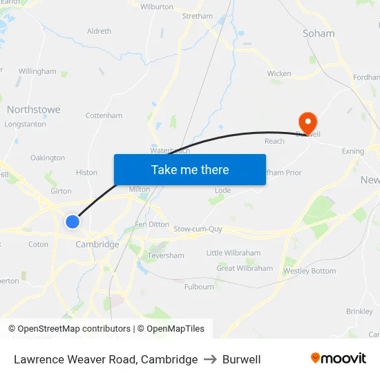Lawrence Weaver Road, Cambridge to Burwell map