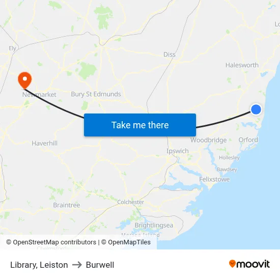 Library, Leiston to Burwell map