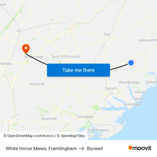 White Horse Mews, Framlingham to Burwell map