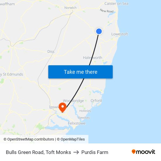 Bulls Green Road, Toft Monks to Purdis Farm map