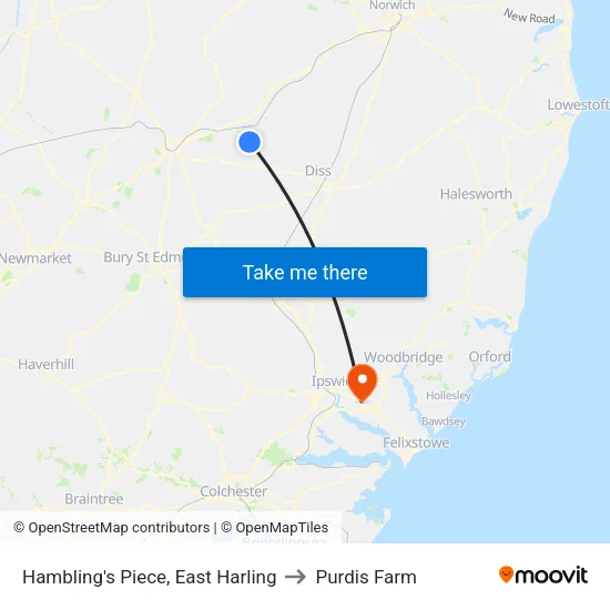 Hambling's Piece, East Harling to Purdis Farm map