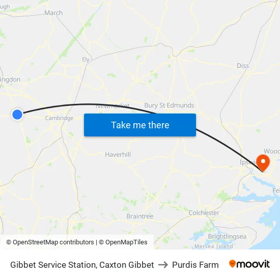 Gibbet Service Station, Caxton Gibbet to Purdis Farm map
