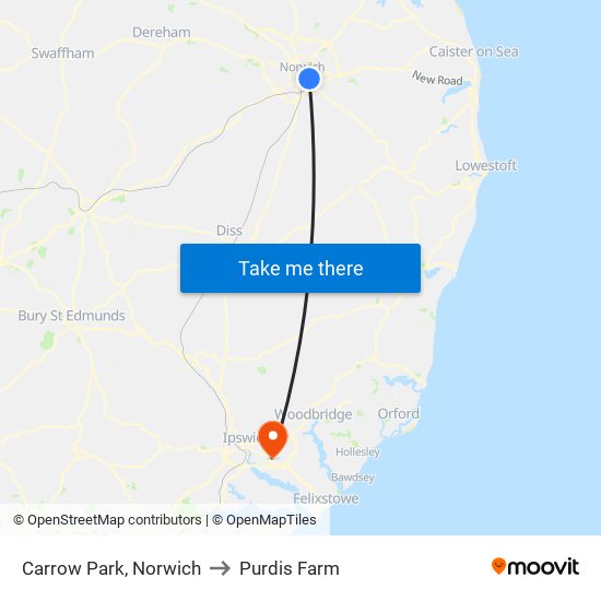 Carrow Park, Norwich to Purdis Farm map