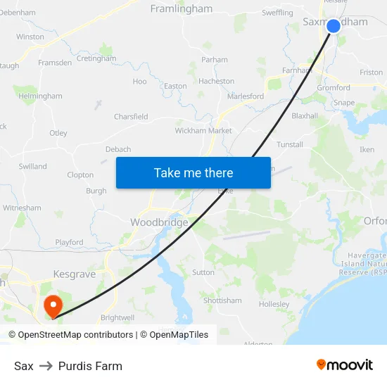 Sax to Purdis Farm map