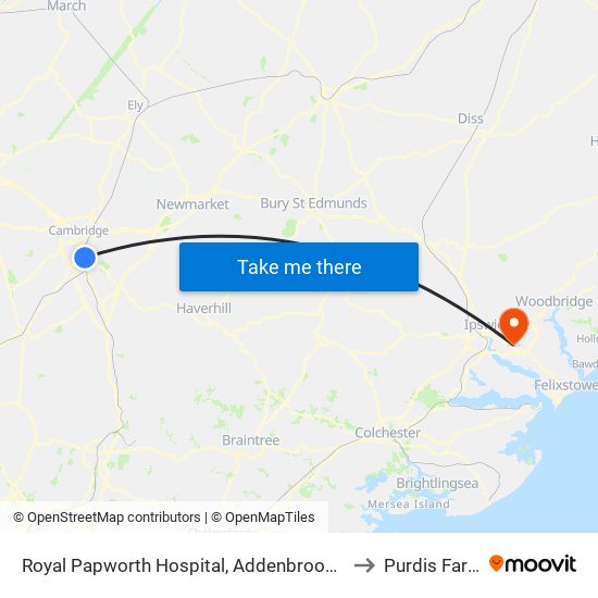 Royal Papworth Hospital, Addenbrookes to Purdis Farm map