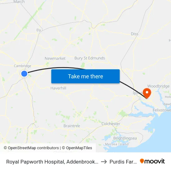 Royal Papworth Hospital, Addenbrookes to Purdis Farm map
