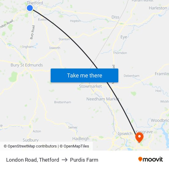 London Road, Thetford to Purdis Farm map