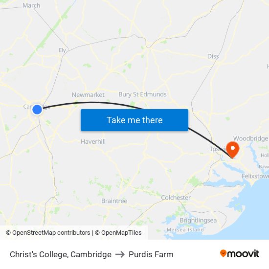Christ's College, Cambridge to Purdis Farm map