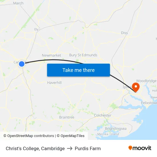 Christ's College, Cambridge to Purdis Farm map