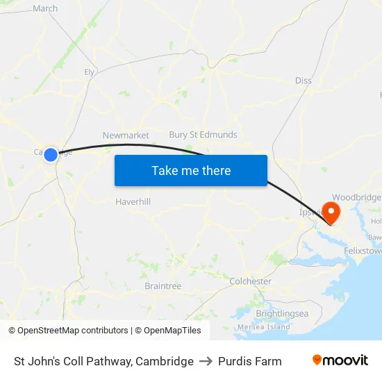 St John's Coll Pathway, Cambridge to Purdis Farm map
