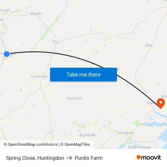 Spring Close, Huntingdon to Purdis Farm map