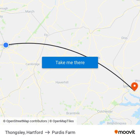 Thongsley, Hartford to Purdis Farm map