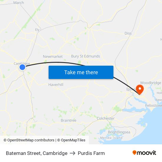 Bateman Street, Cambridge to Purdis Farm map