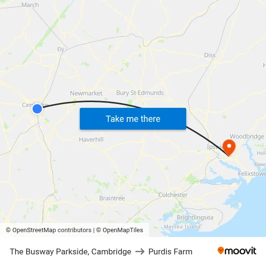 The Busway Parkside, Cambridge to Purdis Farm map