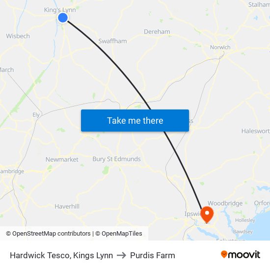 Hardwick Tesco, Kings Lynn to Purdis Farm map