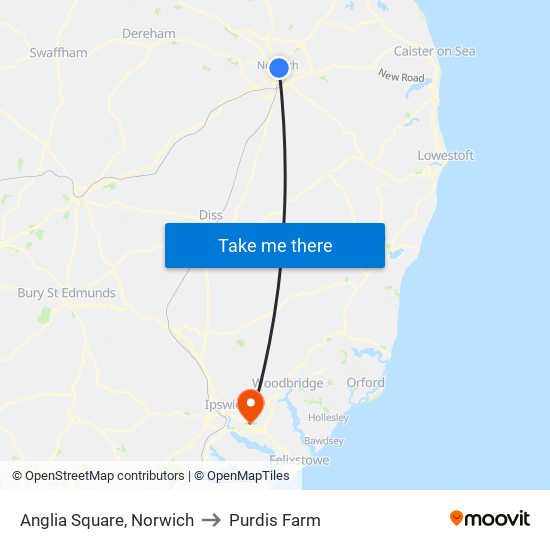 Anglia Square, Norwich to Purdis Farm map
