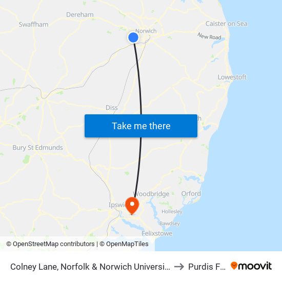 Colney Lane, Norfolk & Norwich University Hospital to Purdis Farm map