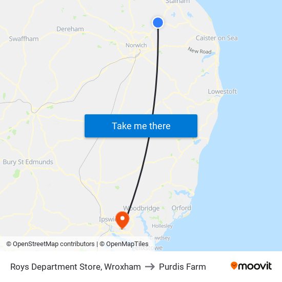 Roys Department Store, Wroxham to Purdis Farm map