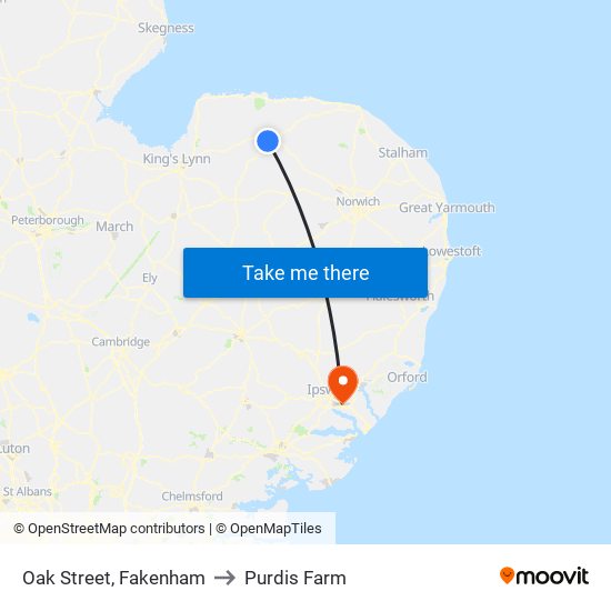 Oak Street, Fakenham to Purdis Farm map