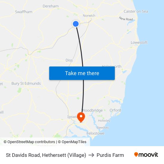 St Davids Road, Hethersett (Village) to Purdis Farm map