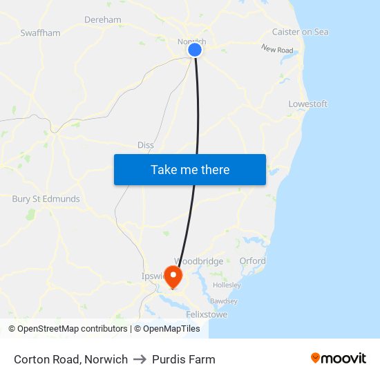 Corton Road, Norwich to Purdis Farm map