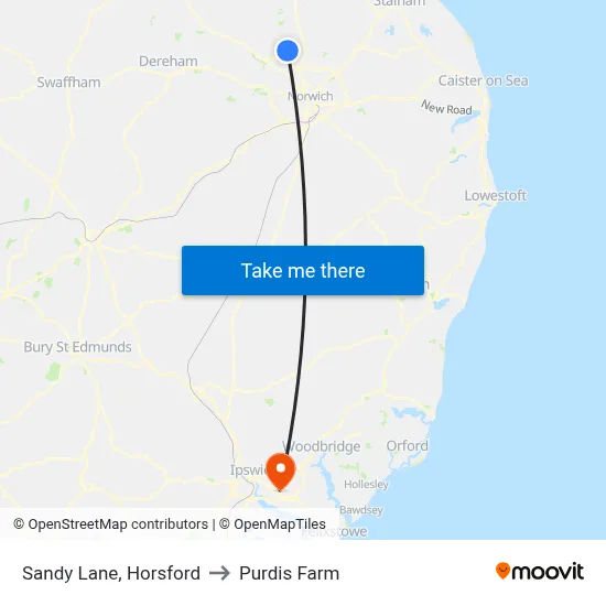 Sandy Lane, Horsford to Purdis Farm map