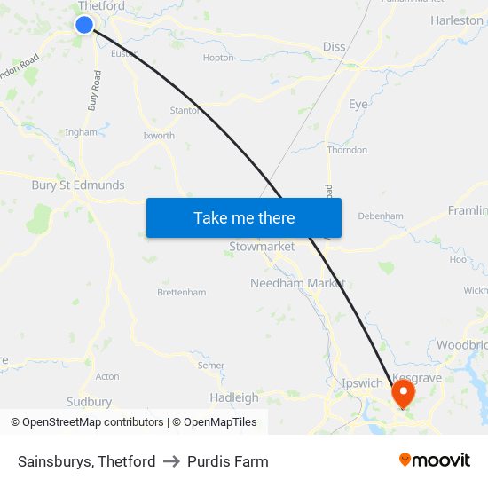 Sainsburys, Thetford to Purdis Farm map