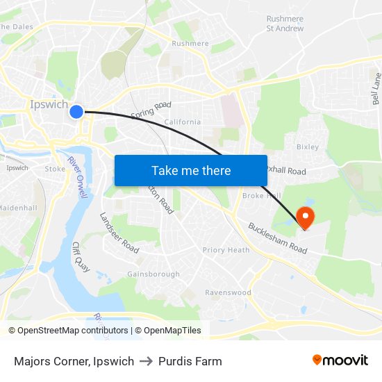 Majors Corner, Ipswich to Purdis Farm map