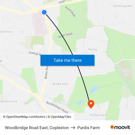 Woodbridge Road East, Copleston to Purdis Farm map