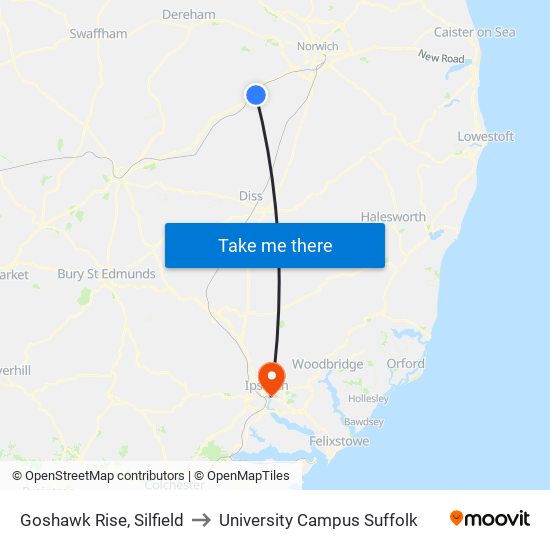 Goshawk Rise, Silfield to University Campus Suffolk map