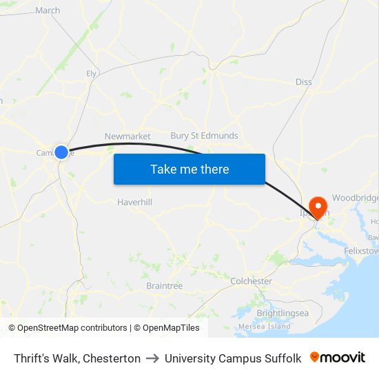 Thrift's Walk, Chesterton to University Campus Suffolk map