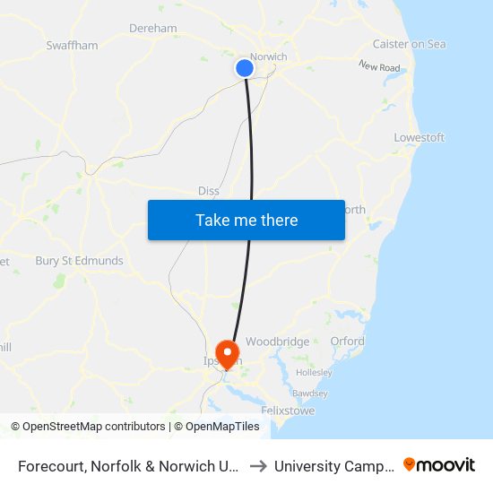 Forecourt, Norfolk & Norwich University Hospital to University Campus Suffolk map