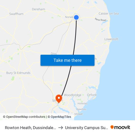 Rowton Heath, Dussindale Park to University Campus Suffolk map