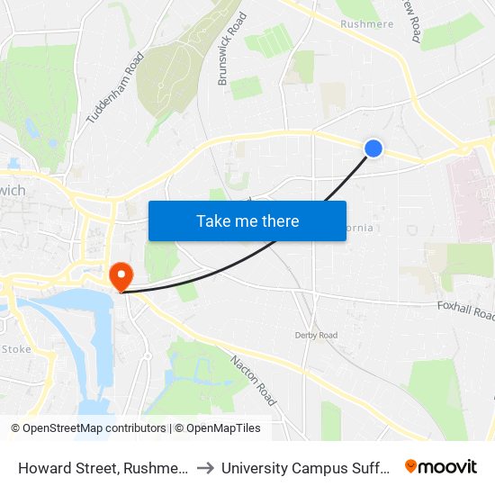 Howard Street, Rushmere to University Campus Suffolk map