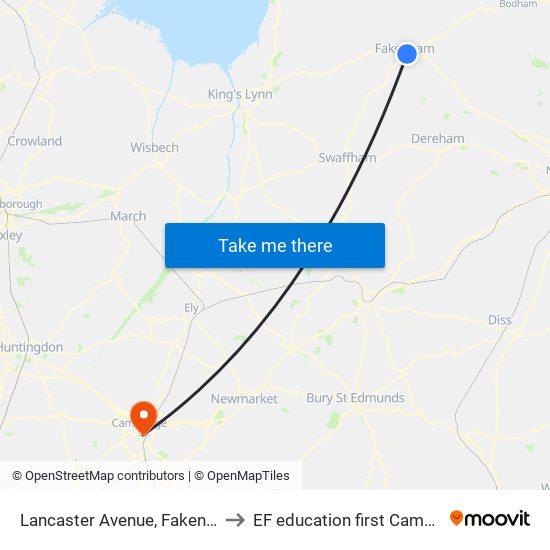 Lancaster Avenue, Fakenham to EF education first Cambride map