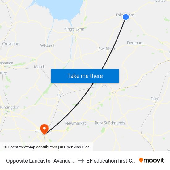 Opposite Lancaster Avenue, Fakenham to EF education first Cambride map